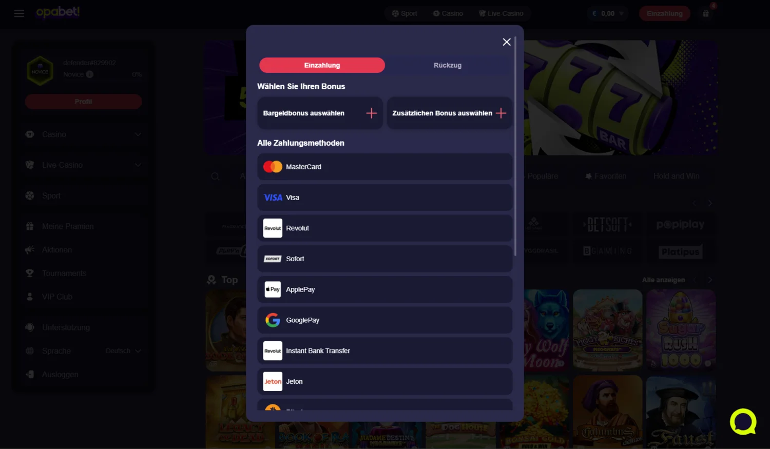 Opabet Casino Auszahlungen – Einzahlungen