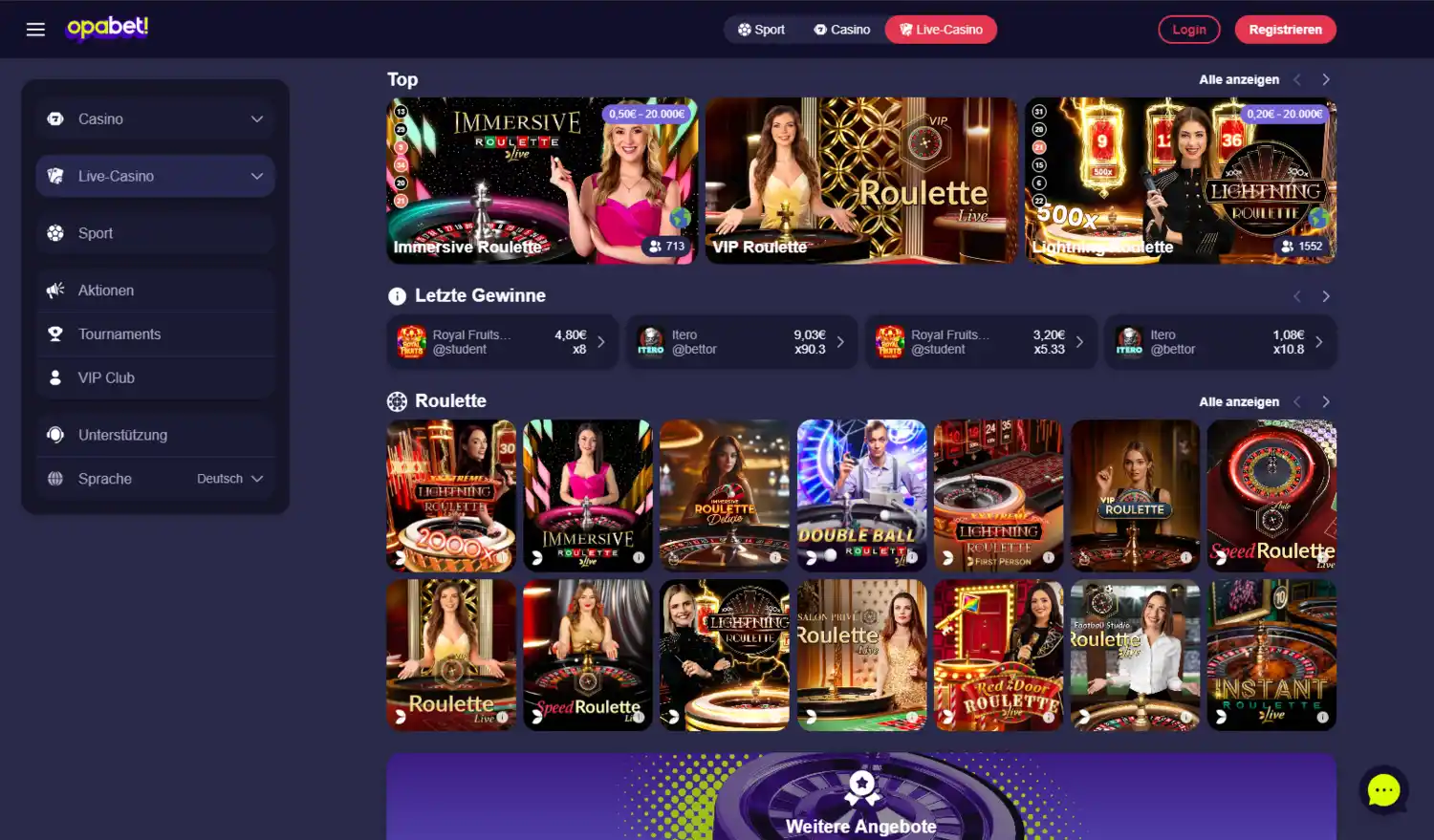 Opabet Casino Live-Casino
