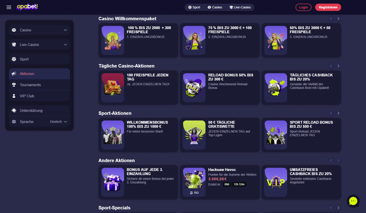 Opabet Casino Boni und Promotionen